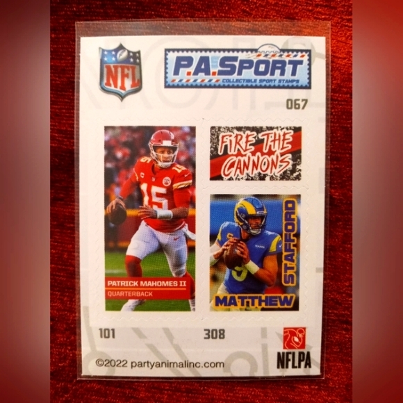 Rare Patrick Mahomes & Matthew Stafford Stamp Sticker Card - Picture 1 of 7